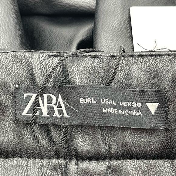 ZARA Faux Leather Pants Size Large Black Zipper Flare Vegan Mob Wife Bootcut NWT - Picture 7 of 14